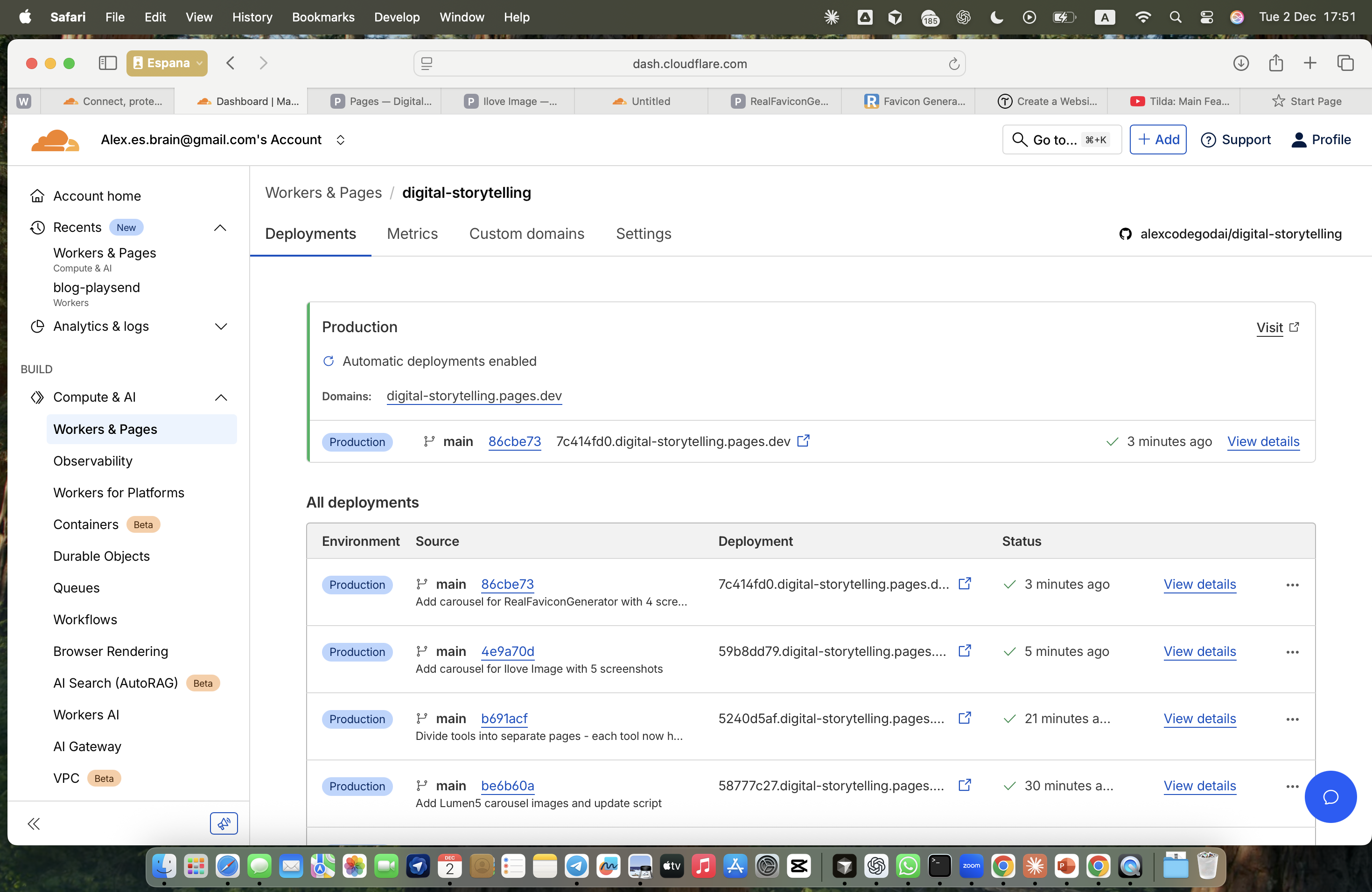 Cloudflare Pages dashboard